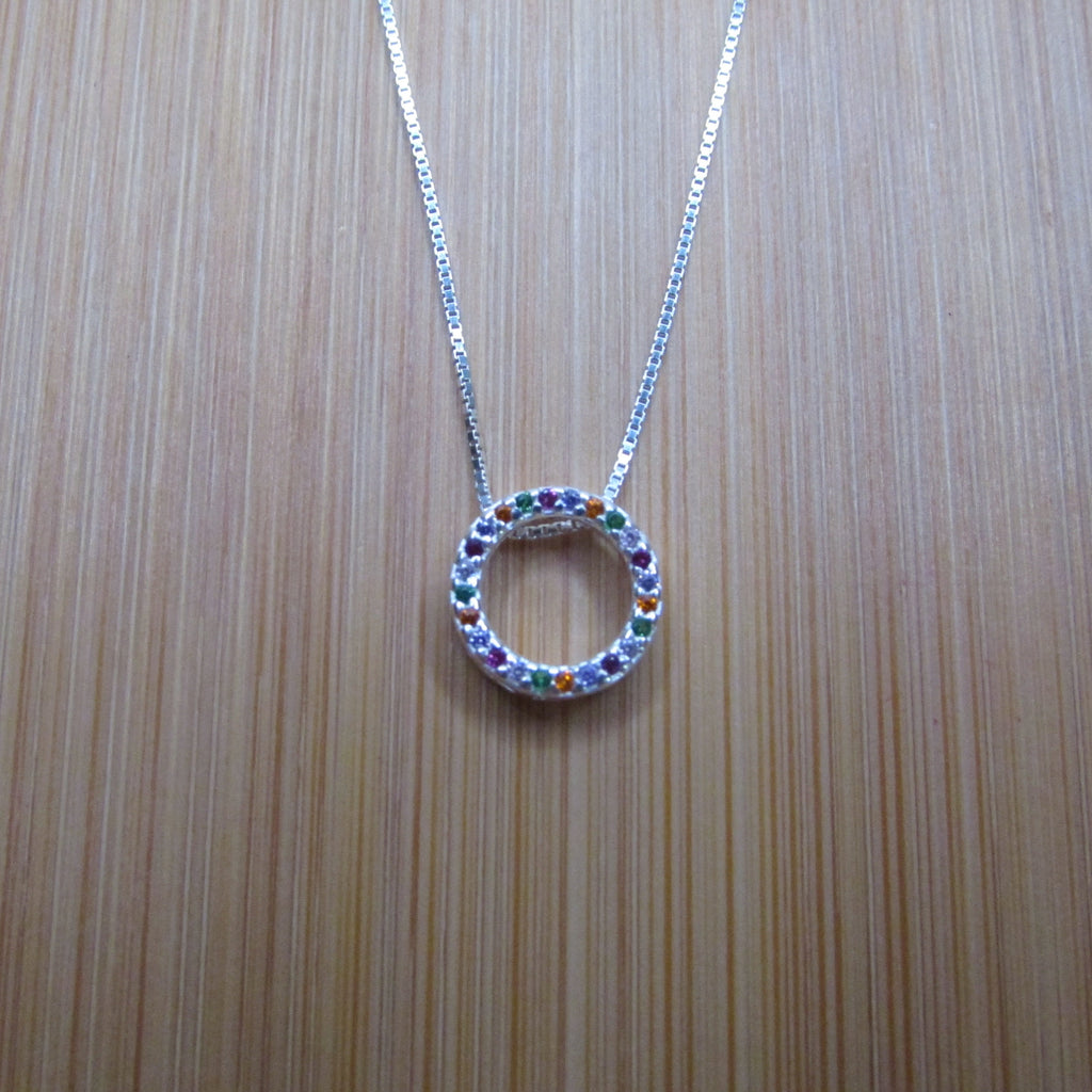 Colar Circulo Cravejado Colorido 40cm