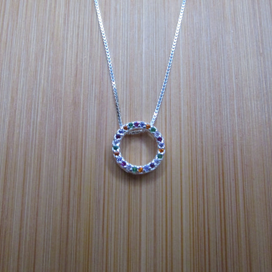 Colar Circulo Cravejado Colorido 40cm