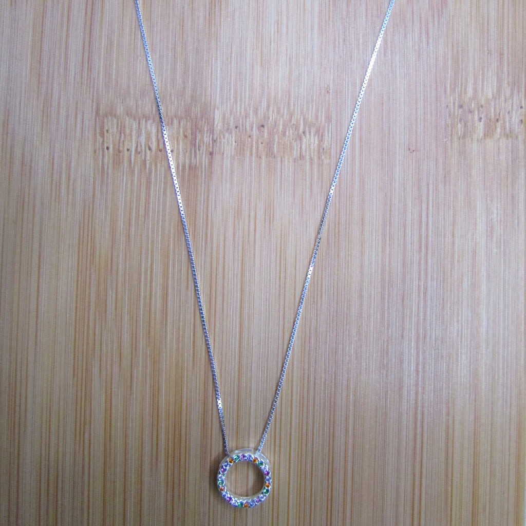 Colar Circulo Cravejado Colorido 40cm