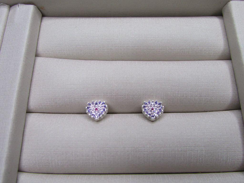 Conjunto Mini Coração Cravejado Rosa e Roxo