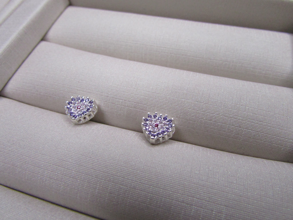 Conjunto Mini Coração Cravejado Rosa e Roxo