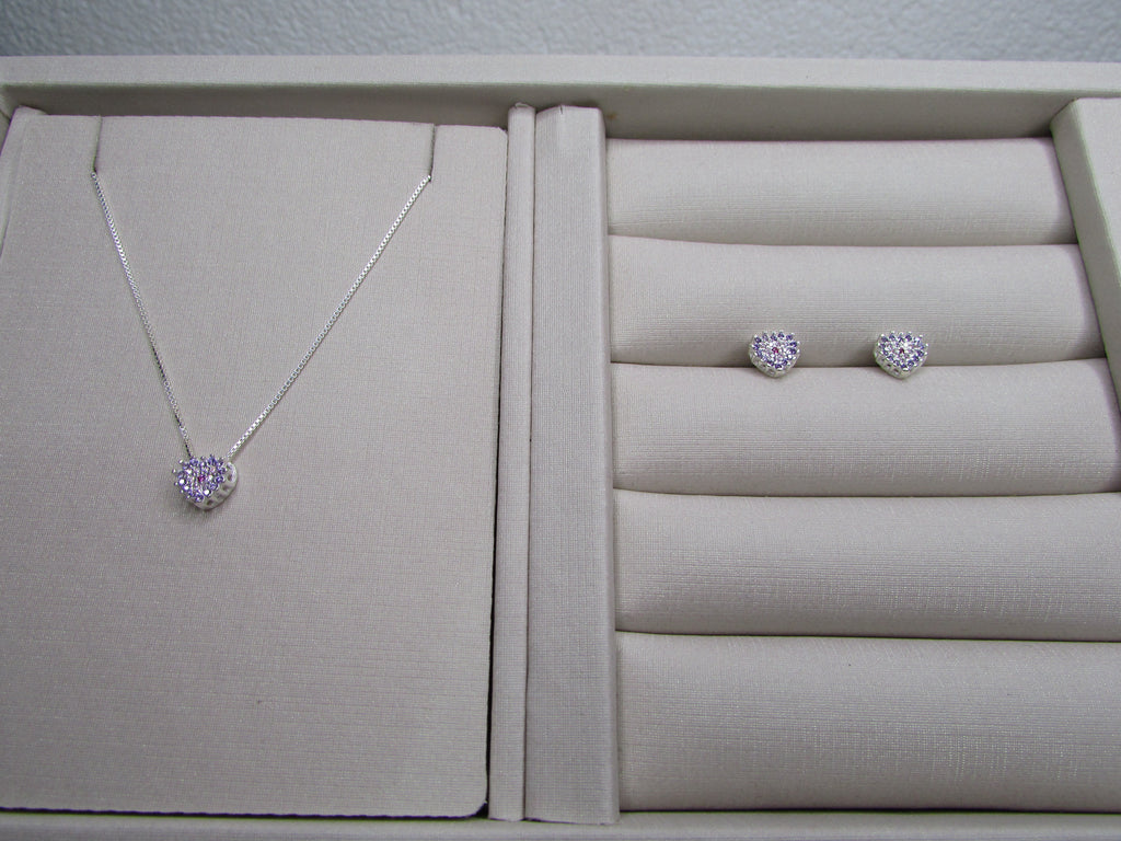 Conjunto Mini Coração Cravejado Rosa e Roxo