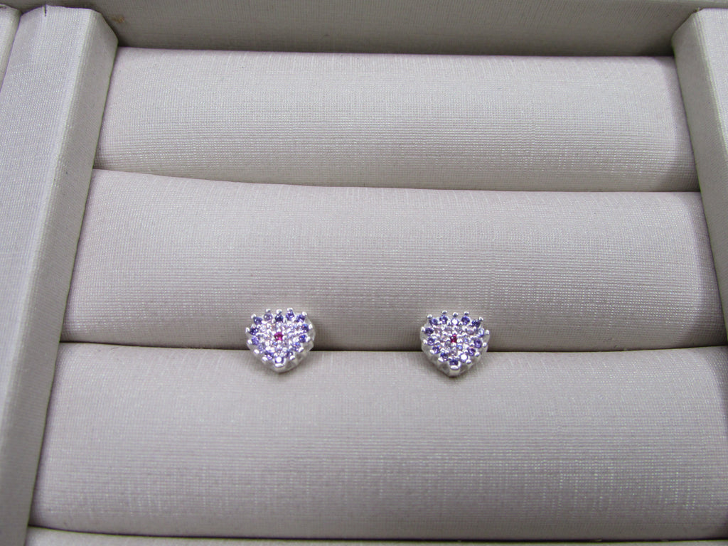 Conjunto Mini Coração Cravejado Rosa e Roxo