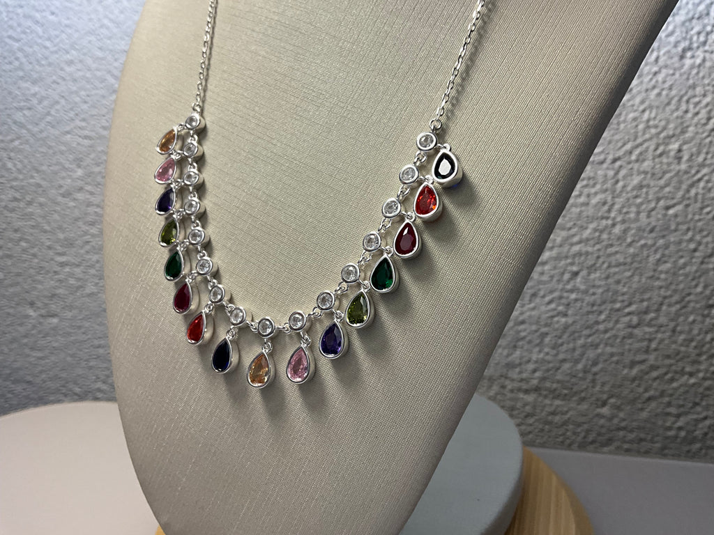Colar Gotas Zircônias Coloridas
