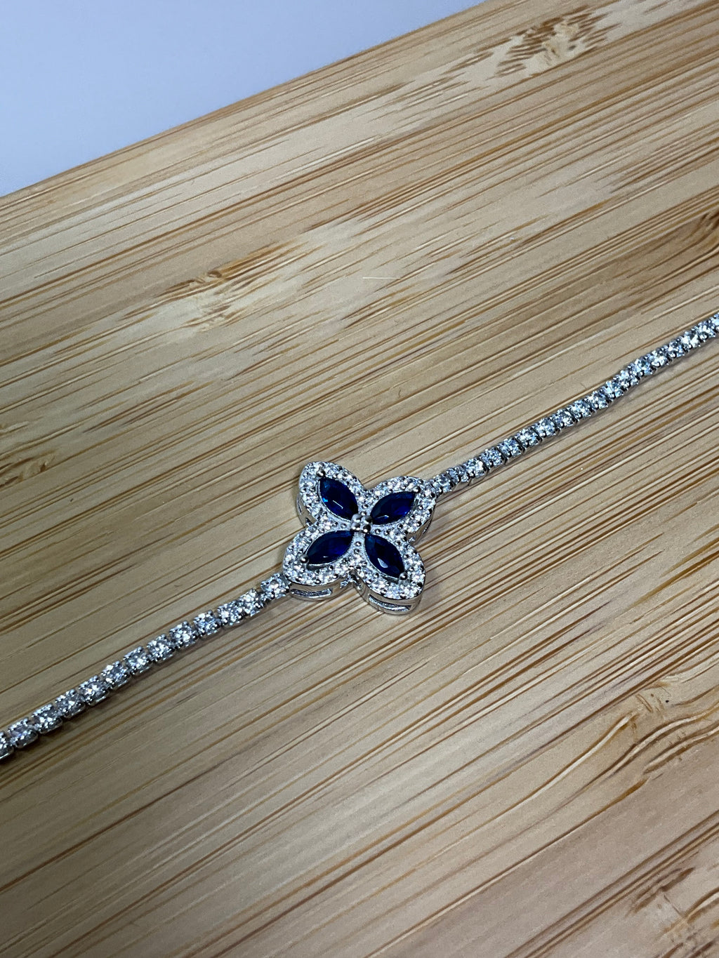 Pulseira Riviera Flor Zirconias Azuis