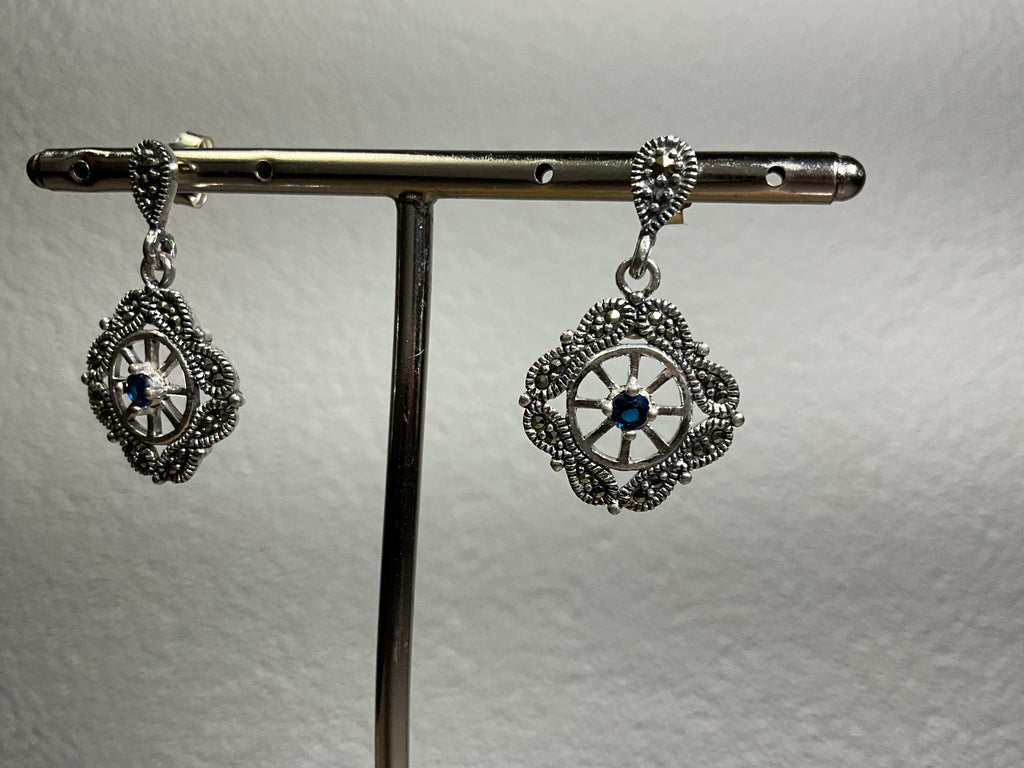 Brinco Mandala Marcassita e Zircônia Azul