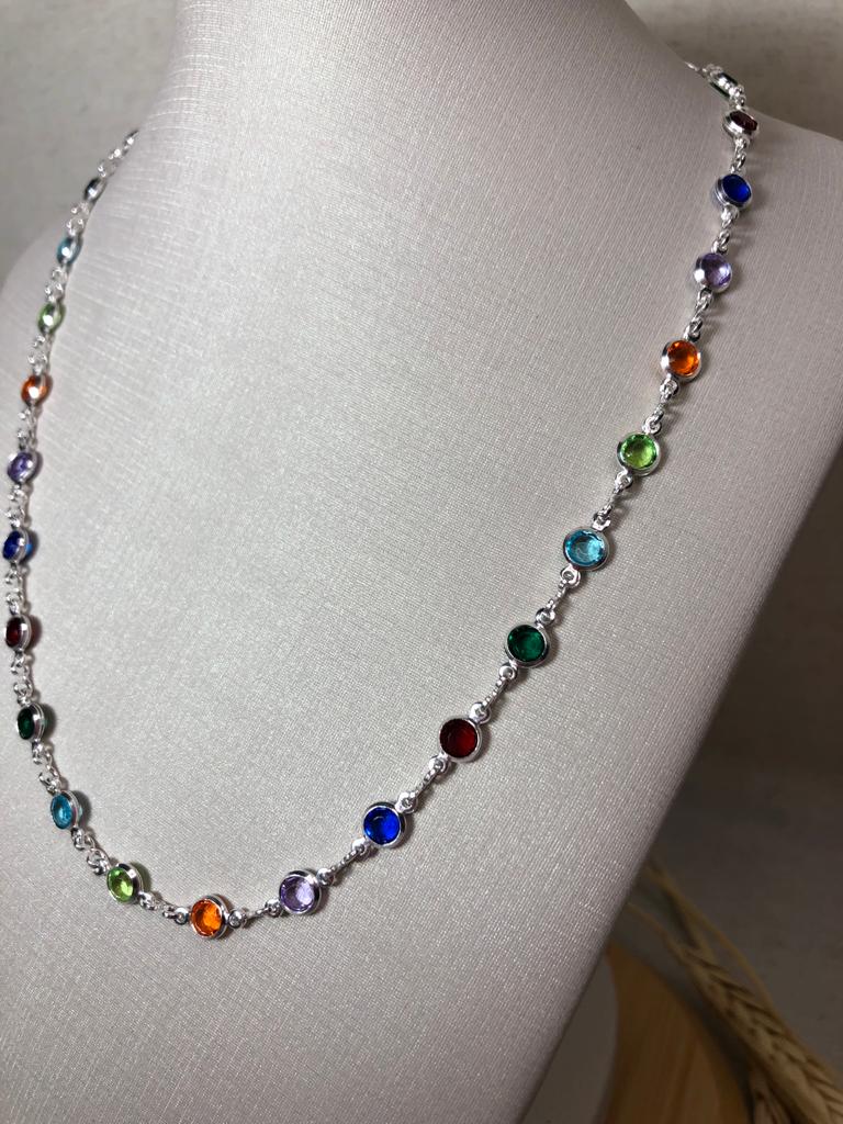 Colar Zircônias Coloridas Redondas