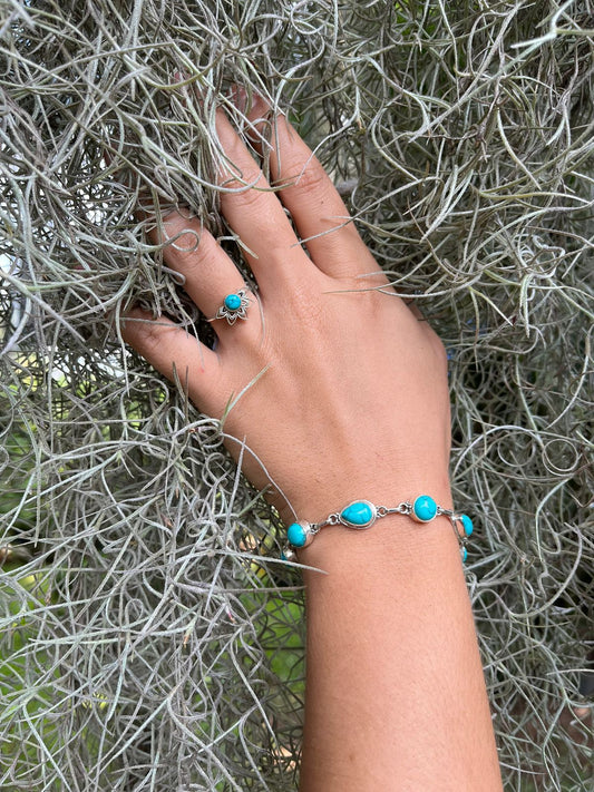 Pulseira Turquesa Gota e Redonda